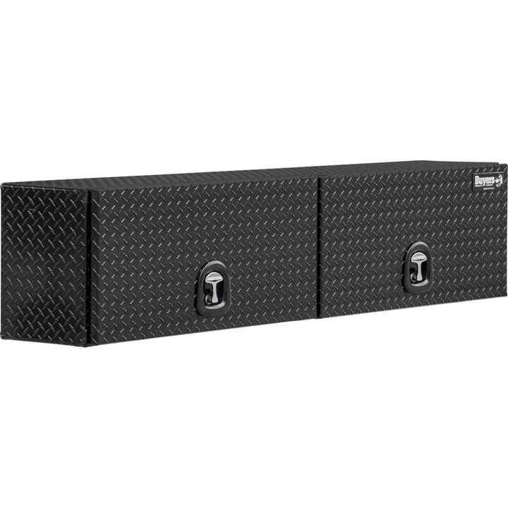 Buyers Products Company 16x13x72 Inch Gloss Black Diamond Tread Aluminum Topsider Truck Box with Flip-Up Doors