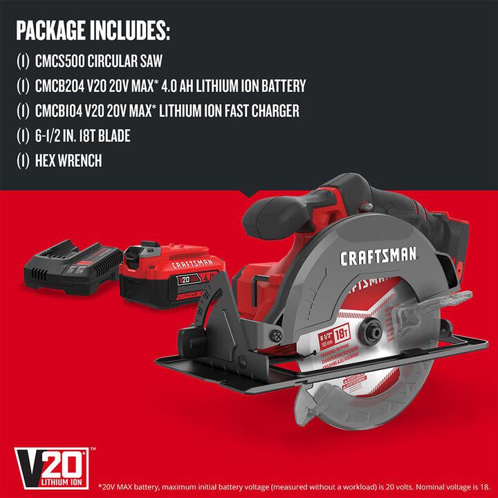 CRAFTSMAN V20* Cordless 6-1/2 Inch Circular Saw 1 Battery Kit, large image number 5