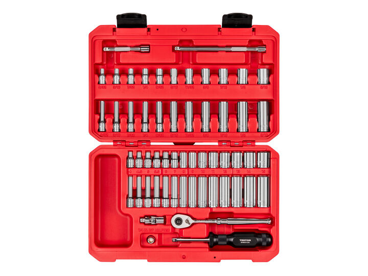 Tekton 1/4 Inch 6 Point Socket and Ratchet Set, 5/32 - 9/16 Inch, 4 - 15 mm