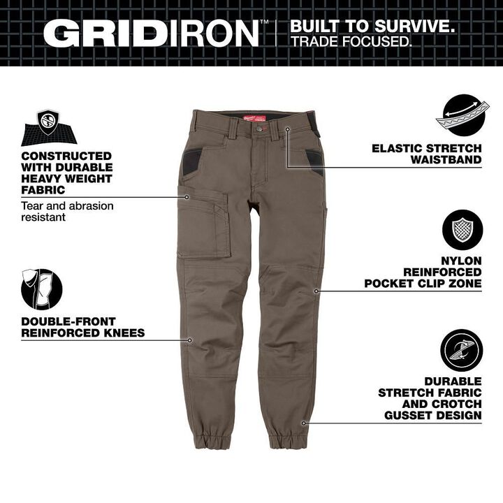 Milwaukee Womens GRIDIRON Double Knee Jogger Pants, Brown 0, large image number 1