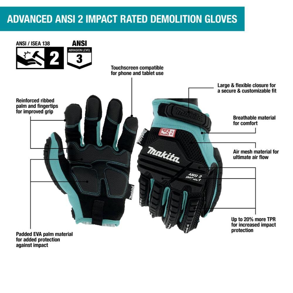 Makita Demolition Gloves Advanced ANSI 2 Impact Rated XL, large image number 10