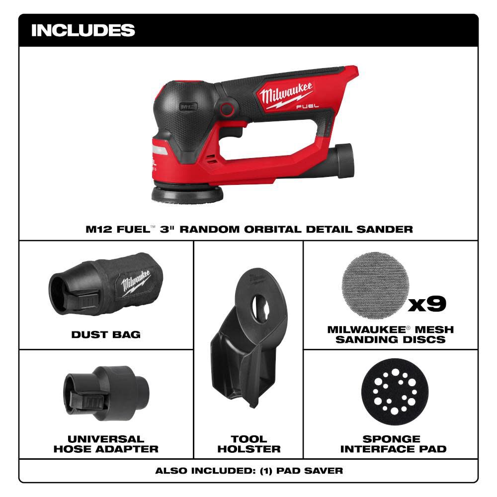 Milwaukee M12 FUEL 3 Inch Random Orbital Detail Sander (Bare Tool), large image number 2