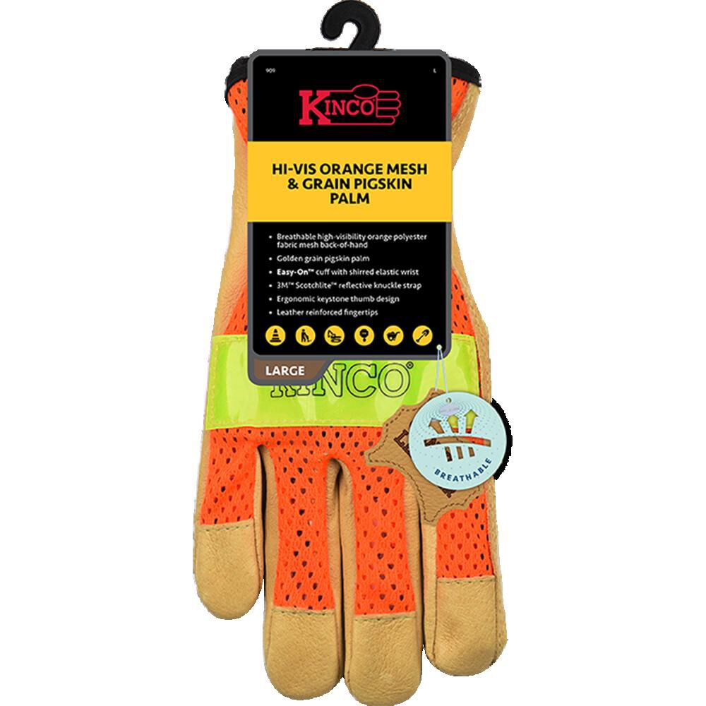 Kinco Hi-Vis Orange Mesh & Grain Pigskin Palm Glove Large, large image number 6