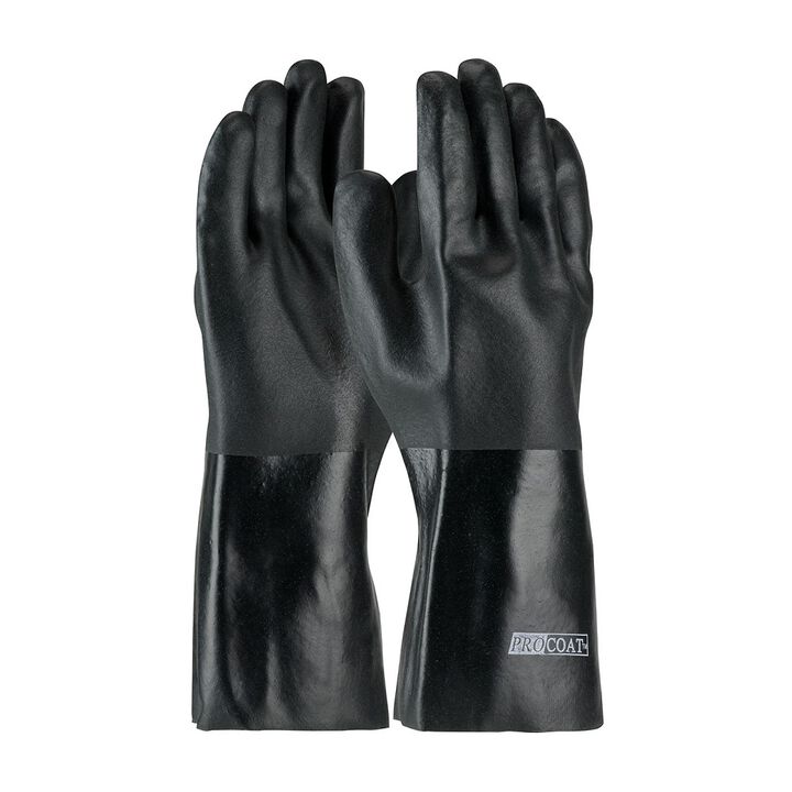 Protective Industrial Products Men's 14in Jersey Lined PVC Dipped Chemical Resistant Gloves Black 12 Pairs