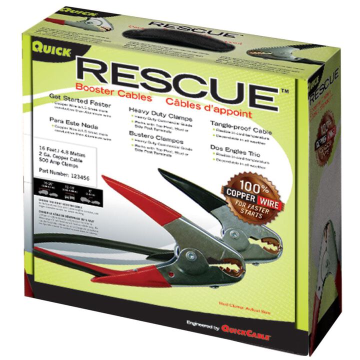 Quick Cable 20 Ft. 4 Gauge 500 Amp RESCUE Parrot Clamp Medium Booster Cable, large image number 0