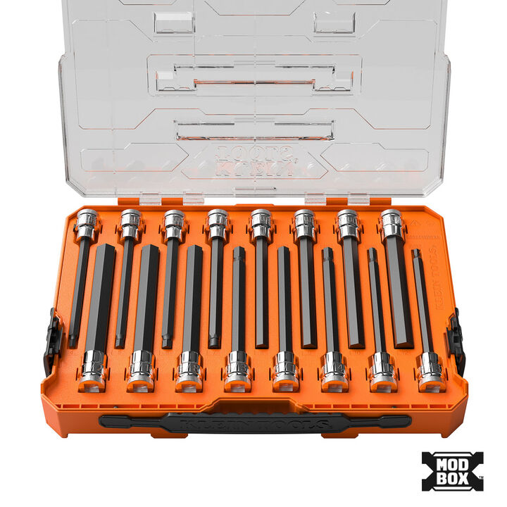 Klein Tools Long Hex Bit Socket Set, SAE and Metric, 16 Pieces