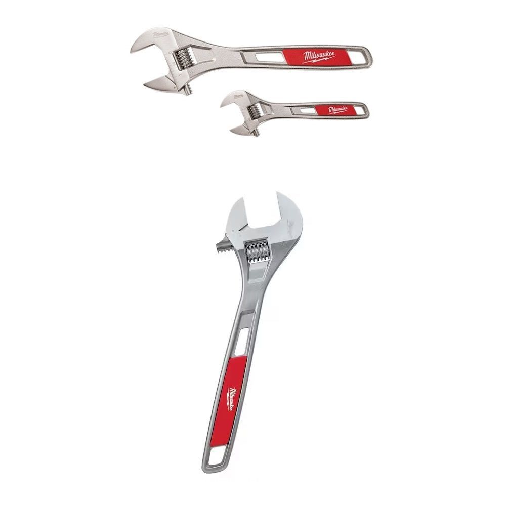 Milwaukee 2 Piece 6 and 10 Inch Wrench Set, 15 Inch Adjustable Wrench Bundle, large image number 1
