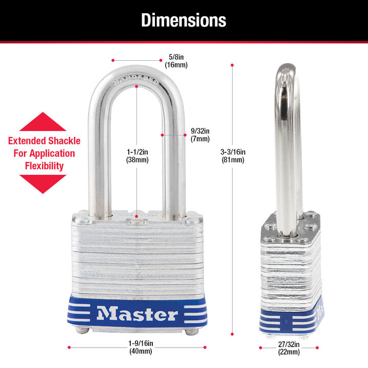Master Lock 1-9/16 Inch Laminated Steel Body 4-Pin Locking Keyed Alike Padlock, large image number 2