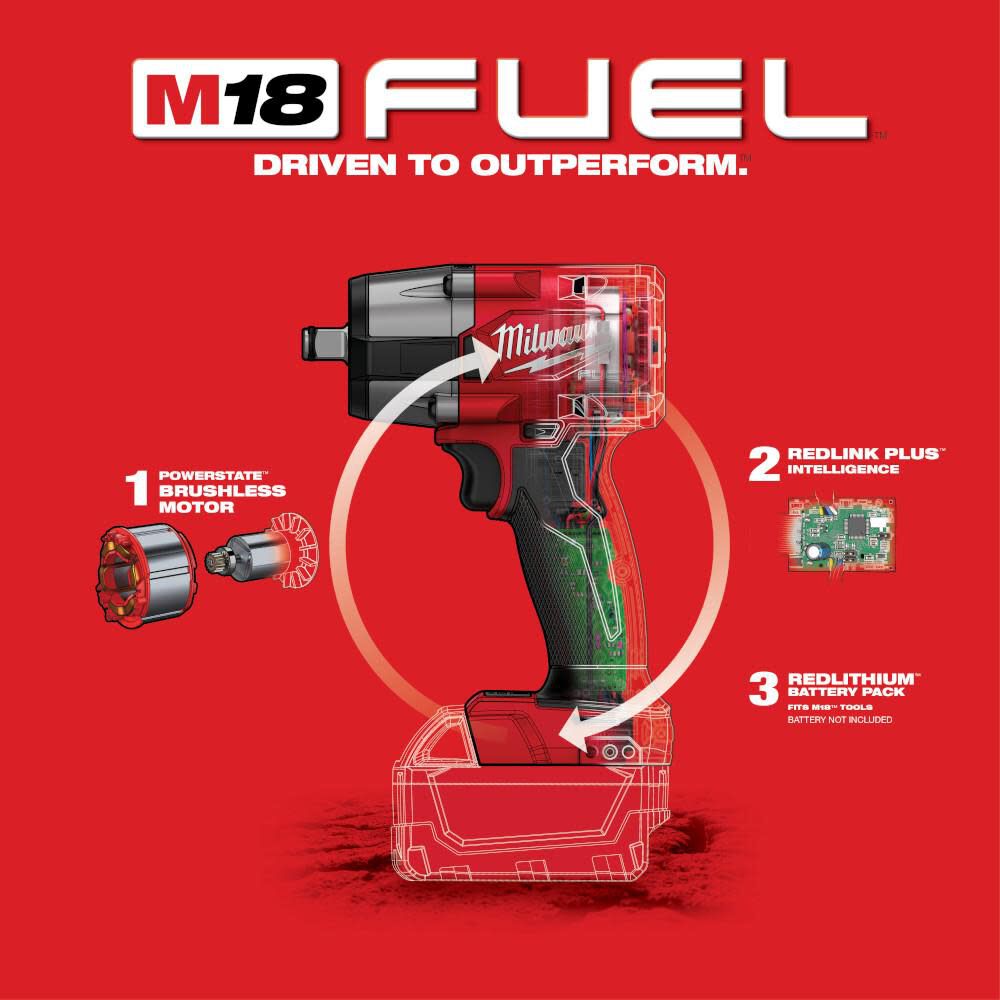 Milwaukee M18 FUEL 1/2 Mid Torque Impact Wrench (Bare Tool) Reconditioned, large image number 6