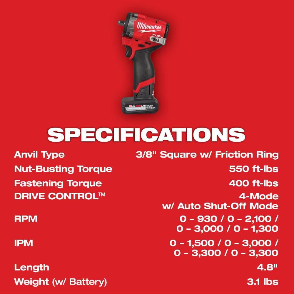 Milwaukee M12 FUEL  Stubby 3/8 Inch Impact Wrench Kit, large image number 8