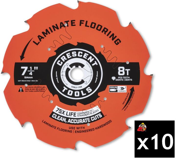 Crescent 7 1/4 Inch x 8T Pack of 10 Laminate Flooring Circular Saw Blades