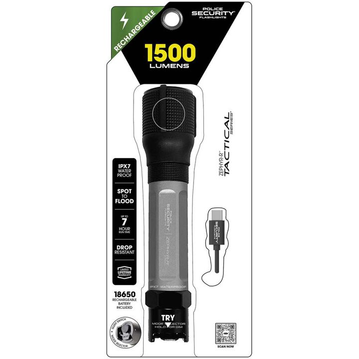 Police Security ZEPHYR-R 1500 Lumens Battery Powered Rechargeable Flashlight, large image number 3