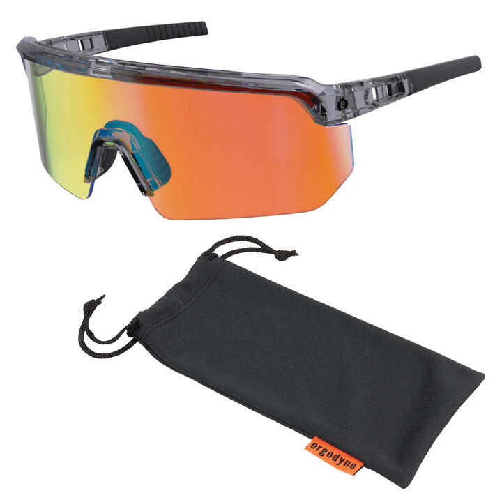 Ergodyne Skullerz AEGIR Safety Glasses, Blue Mirror Lens, Orange Frame Anti-Fog