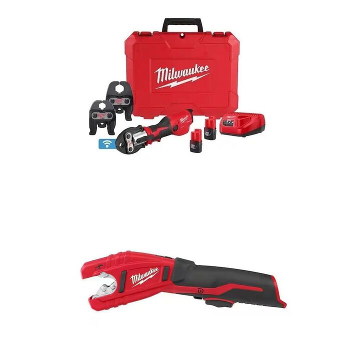 Milwaukee M12 Press Tool with 1/2 - 1 Inch Jaws Kit and M12 Tubing Cutter (Bare Tool) Bundle