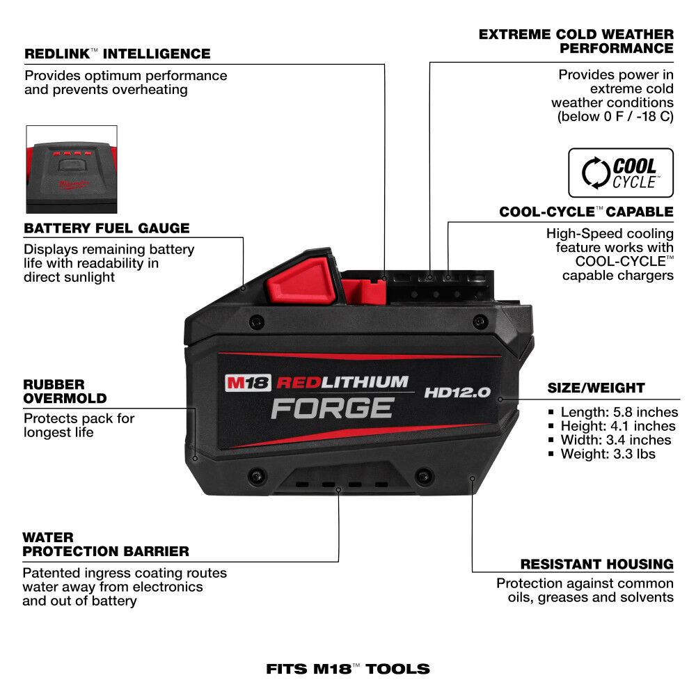 Milwaukee M18 Brushless Pipe Threading Oiler (Bare Tool) and M18 REDLITHIUM FORGE HD 18V 12Ah Battery Pack Bundle, large image number 11