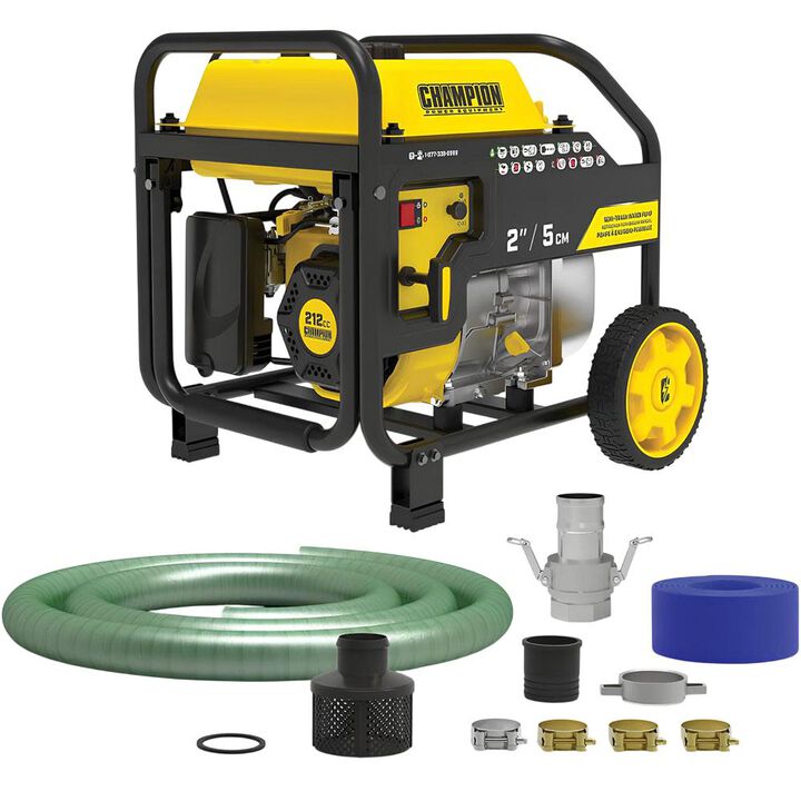 Champion Power Equipment 2-Inch Gas-Powered Semi-Trash Water Transfer Pump with Hose and Wheel Kit