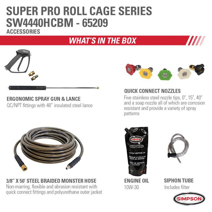 Simpson SuperPro Roll Cage 4400 PSI 4.0 GPM Gas Powered Cold Water Belt Drive Pressure Washer with 5 Spray Tips, large image number 12