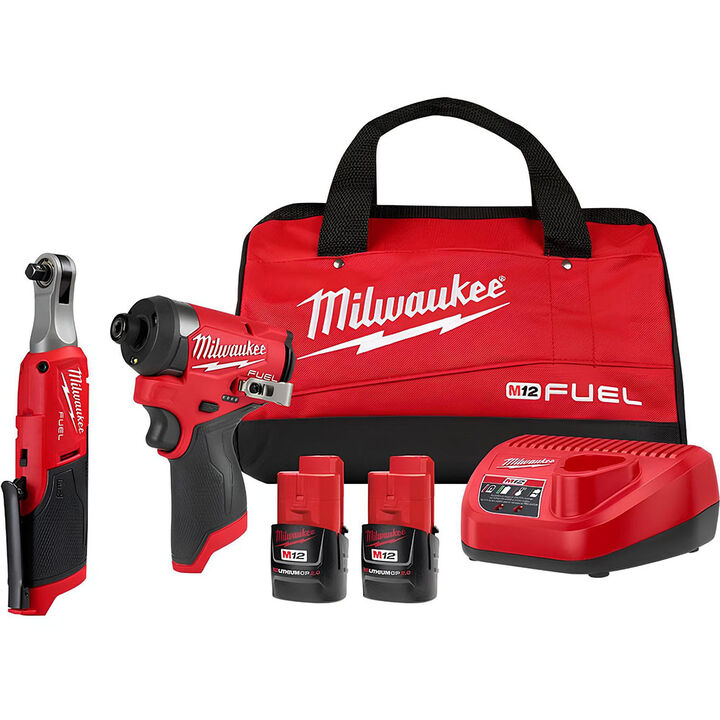 Milwaukee M12 FUEL 1/4 Inch Hex Impact Driver Kit with 3/8 Inch High Speed Ratchet