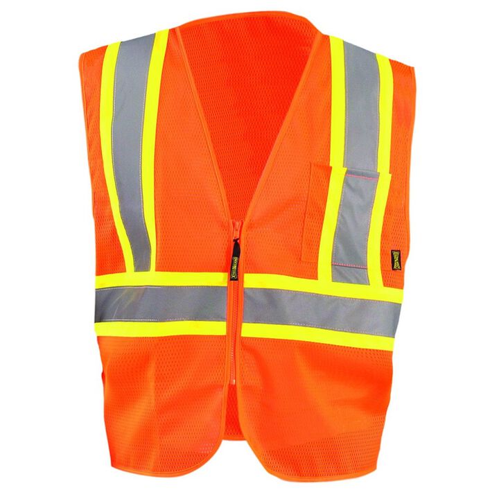 Occunomix Zipper Safety Vest Orange High Visibility Mesh Standard Large