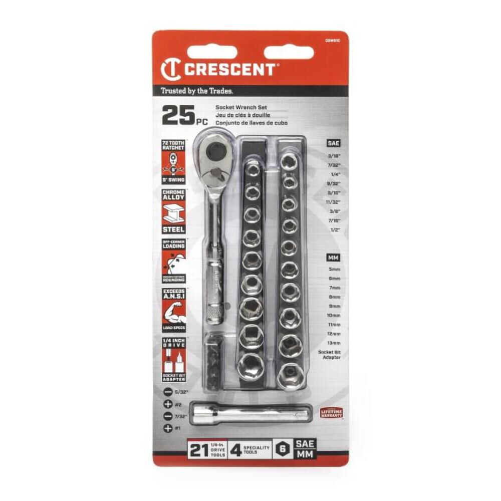 Crescent 25 Pc 1/4in Drive 6 Point SAE/Metric Mechanics Tool Set, large image number 3