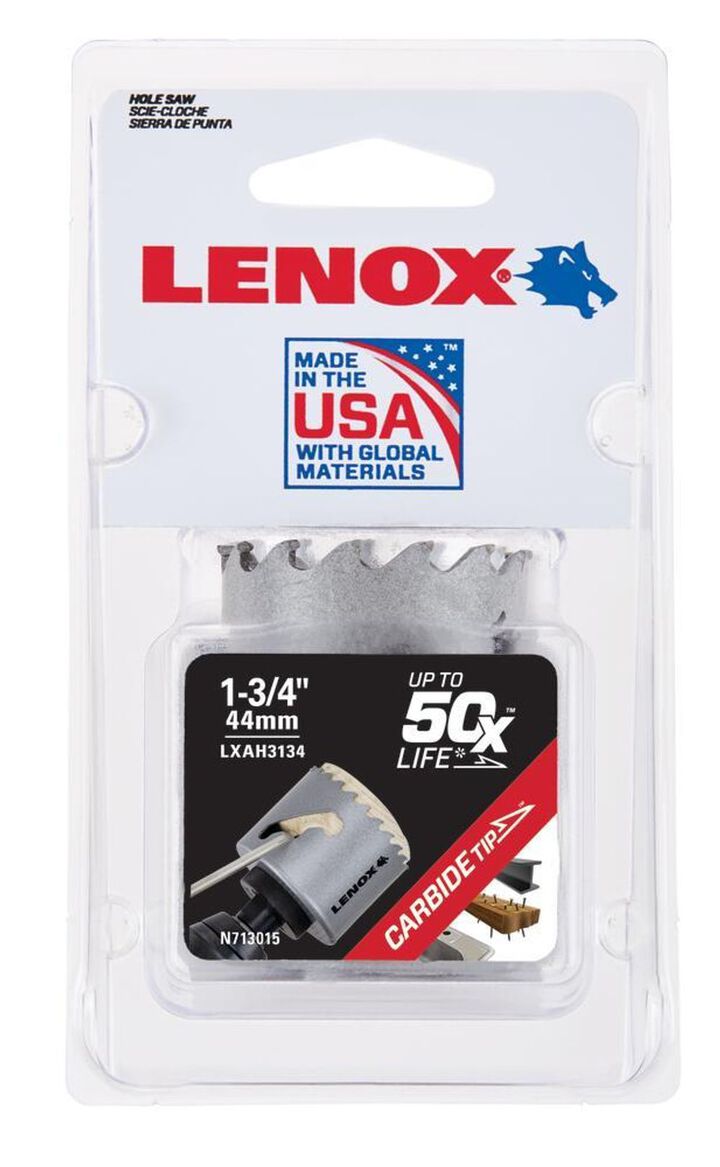 Lenox Hole Saw Carbide Tipped 1 3/4in 44mm, large image number 1