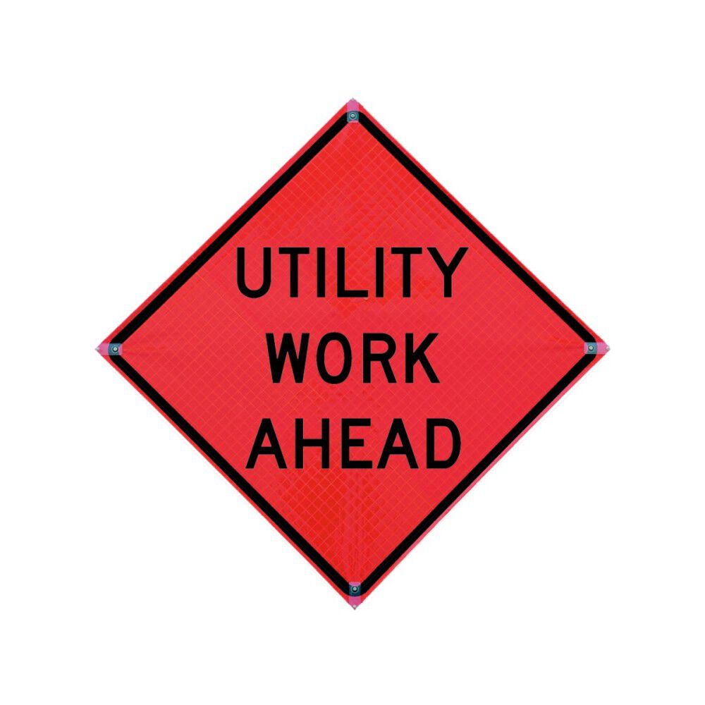 Vizcon 48 x 48in Reflective Roll-Up Utility Work Ahead Sign, large image number 1