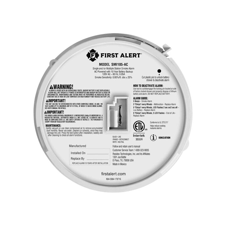 First Alert BRK SMI105-AC Hardwire Smoke Alarm with Battery Backup 6 Pack, large image number 4
