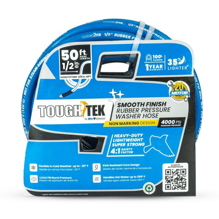BluBird Tough-Tek 1/2 Inch x 50 Ft Blue Rubber Pressure Washer Hose