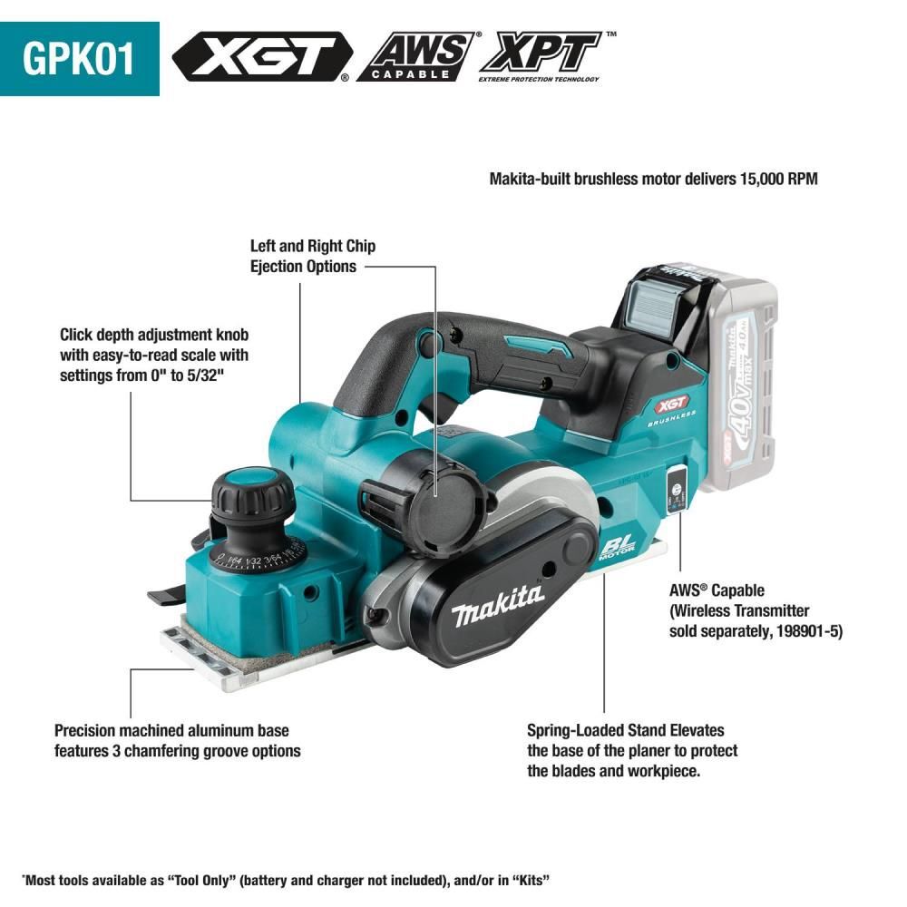 Makita 40V max XGT Cordless 3 1/4in Planer AWS Capable (Bare Tool), large image number 17
