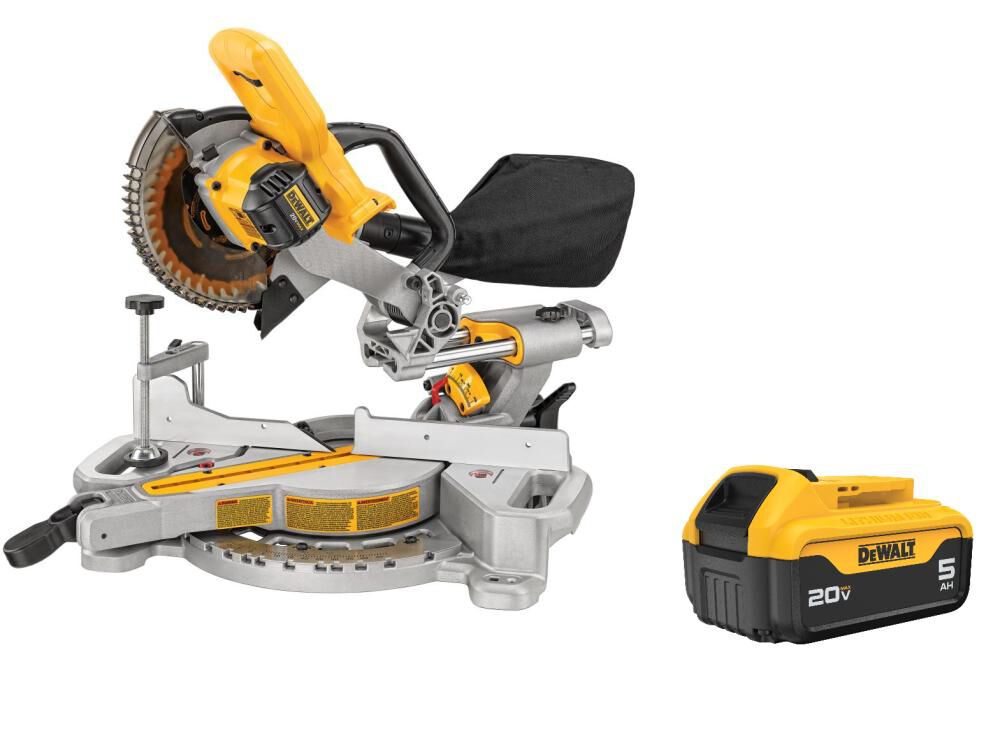 DEWALT 7-1/4 Inch Miter Saw Single Bevel Sliding Compound with 20V Max 5 Ah Lithium Power Tool Battery Bundle, large image number 1