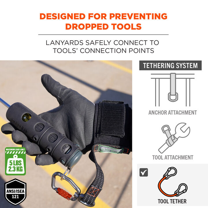 Ergodyne Squids 3122 Black Tool Lanyard - Wrist Pull-On Carabiner Anchor, large image number 1