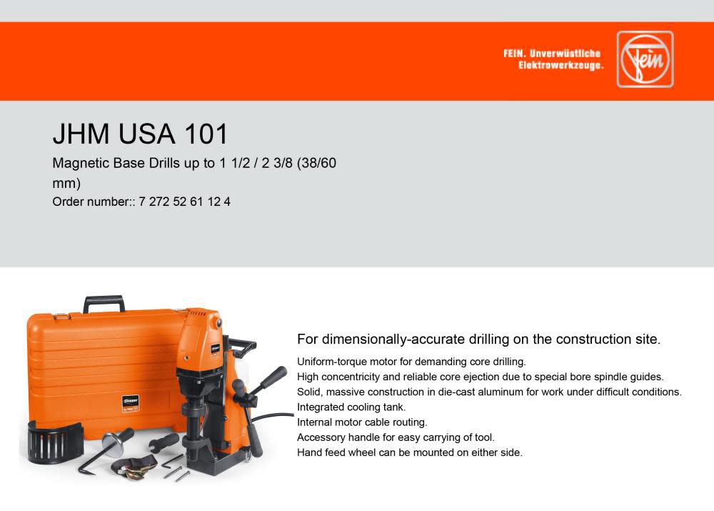 Fein JHM USA101 SLUGGER Magnetic Drill 1-1/2 In. Capacity, large image number 2