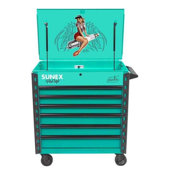 Sunex 39 Inch 6 Drawer Premium Service Cart  with Premium Pinup Series Gertie Design