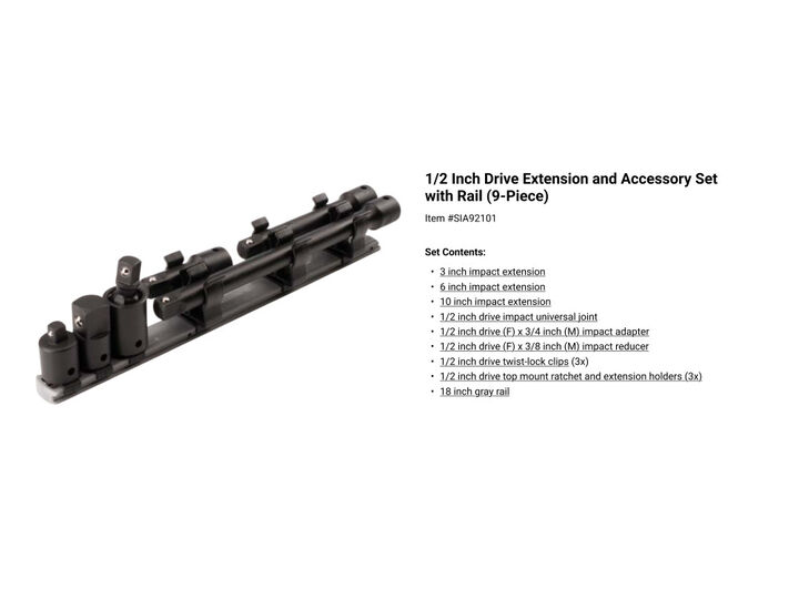 Tekton 1/4 3/8 1/2 Inch Impact Extension and Accessory Rails 17 Piece, large image number 3