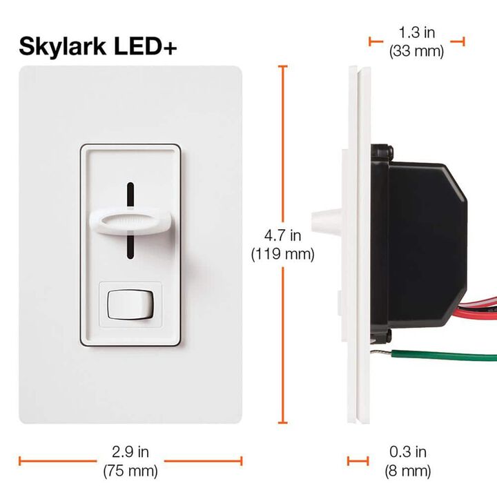 Lutron Skylark LED+ 120V 150W Gloss Ivory 3-Way Dimmer W/Rocker Switch, large image number 3