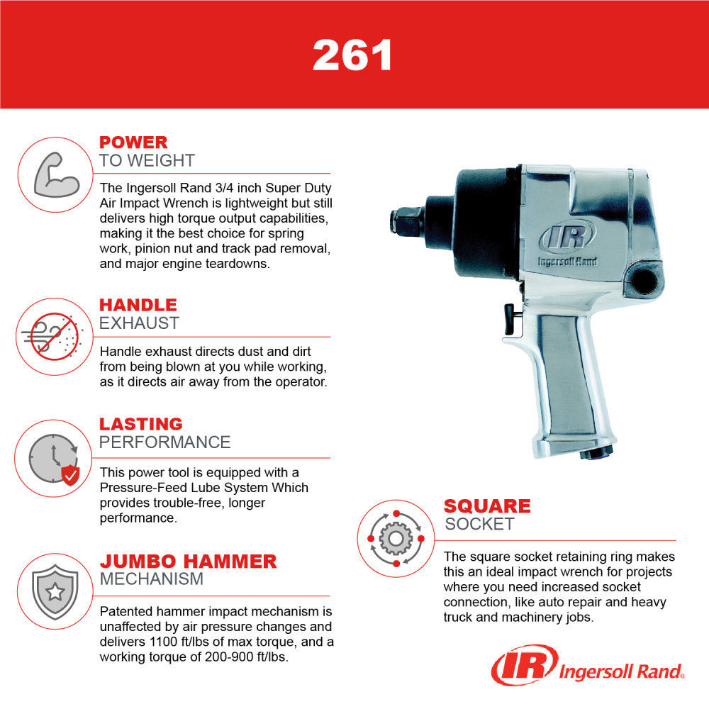 Ingersoll Rand 3/4 Inch Square Impactool Air Pistol, 1100 Ft-Lbs Max Torque, large image number 8