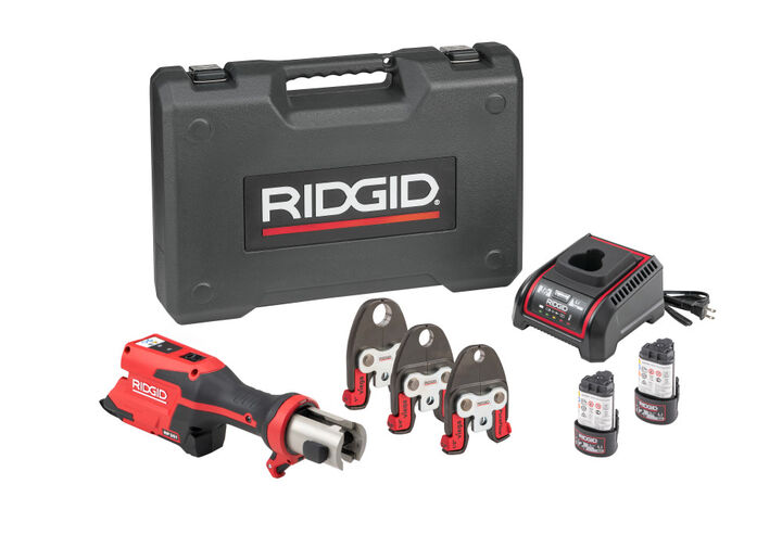 Ridgid RP 251 Press Tool Battery Kit with 1/2 Inch, 3/4 Inch and 1 Inch PureFlow Jaws