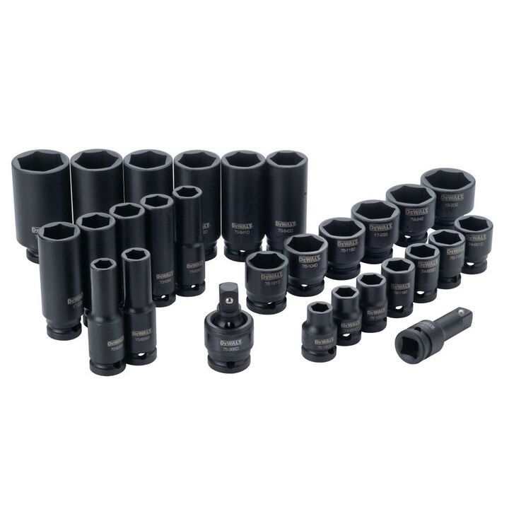 DEWALT 28 Piece 1/2 in Drive Standard & Deep Impact Socket Set 6 PT