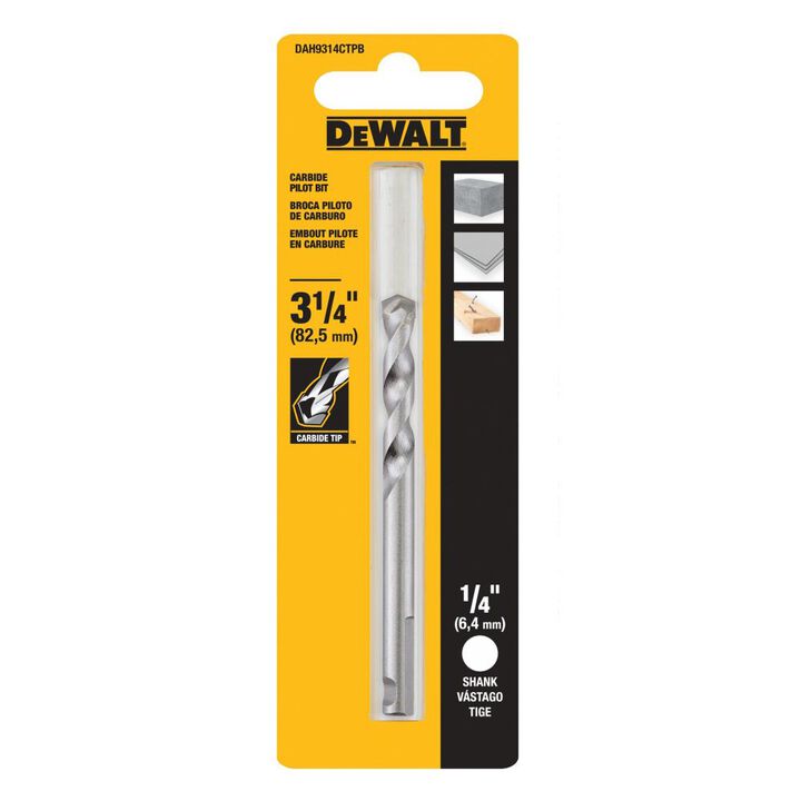 DEWALT 3-1/4 Inch Length 1/4 Inch Carbide Tipped Hole Saw Pilot Drill Bit, large image number 1