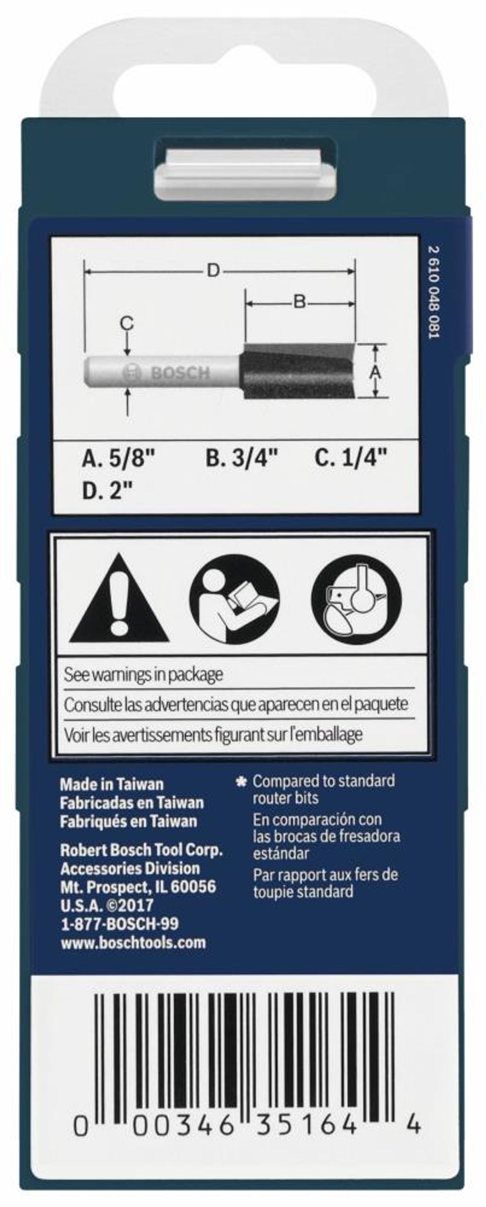 Bosch 5/8in x 3/4in Carbide Tipped Double Flute Straight Bit, large image number 2