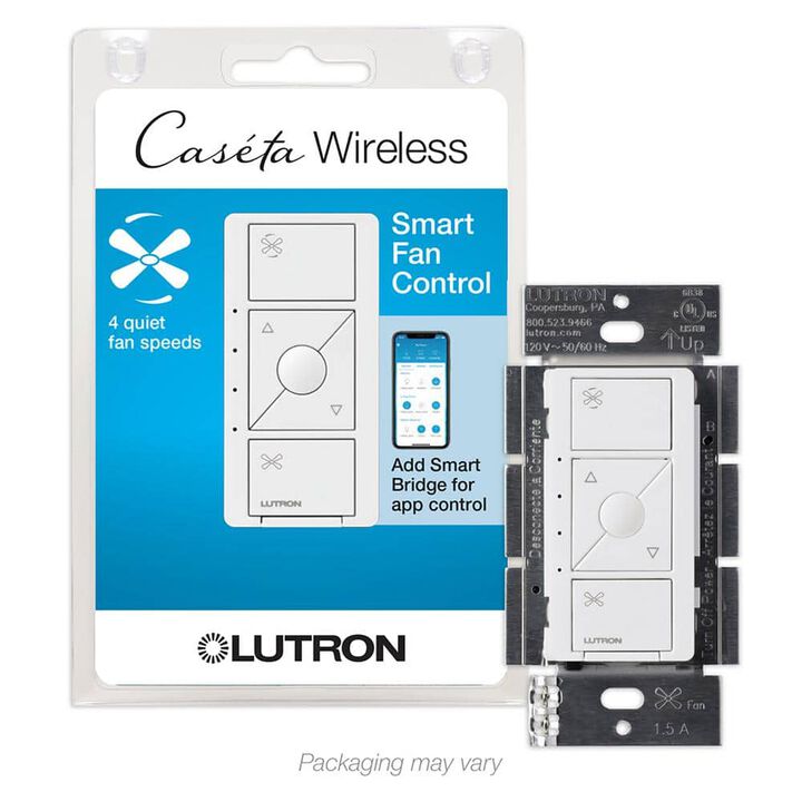 Lutron Caseta 120V 1.5A 1P Gloss White Wireless Smart Fan Speed Control, large image number 1