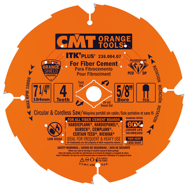 CMT ITK Plus 12 Inch Segmented Rim Diamond Blade for Smooth Cuts in Fiber Cement