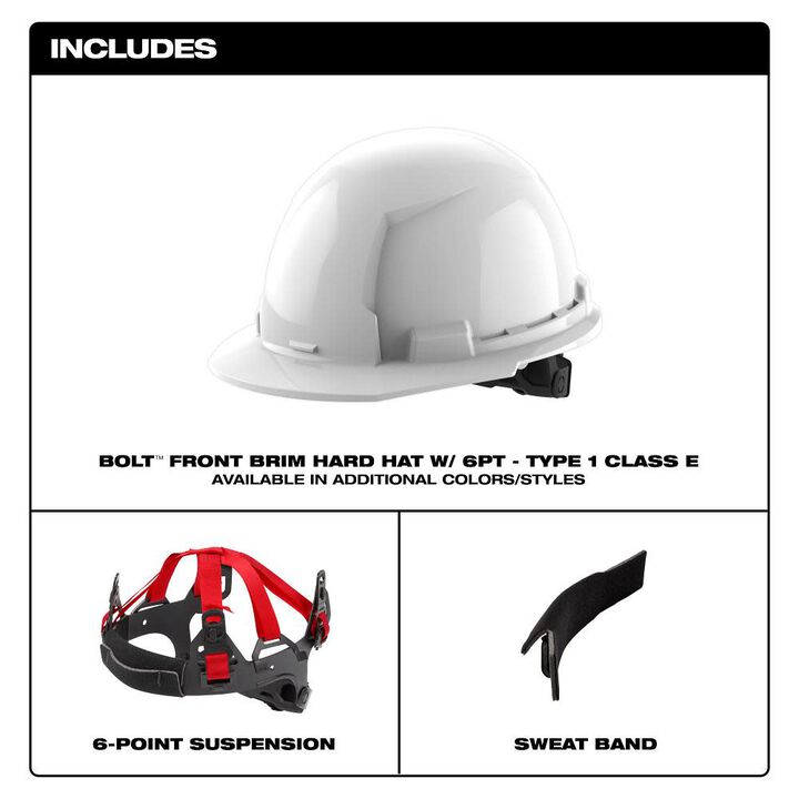 Milwaukee Yellow Front Brim Hard Hat with 6pt Ratcheting Suspension Type 1 Class E & BOLT USB Cooling Fan Bundle, large image number 7