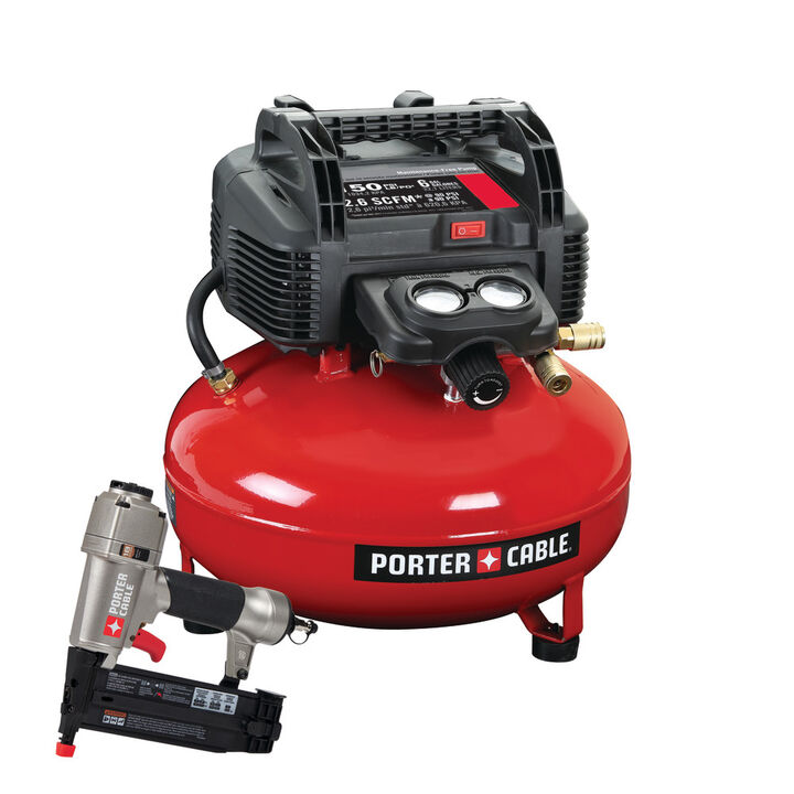 Porter Cable 6 Gallon 150 PSI Portable Electric Air Compressor and 18 Gauge Brad Nailer Combo Kit