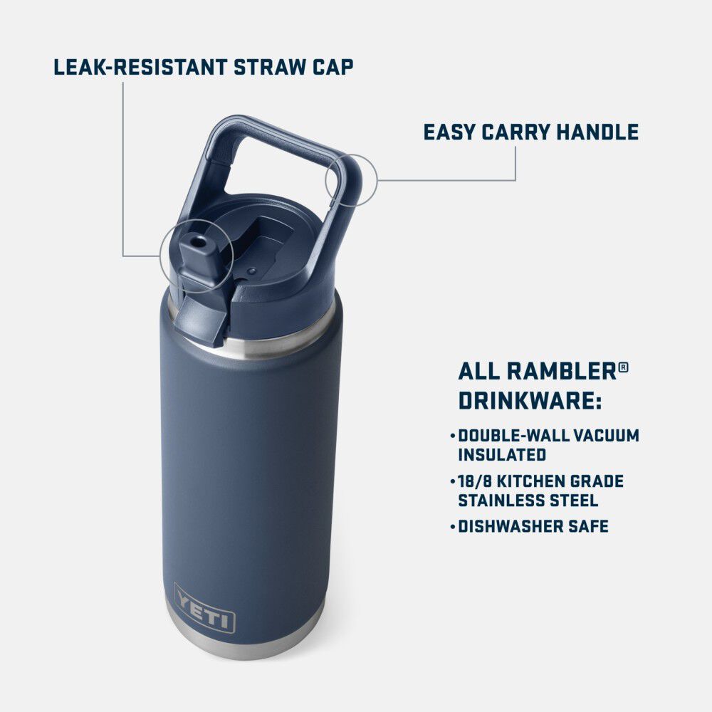 YETI Rambler 26 Oz Water Bottle with Color Mathced Straw Cap Seafoam, large image number 4