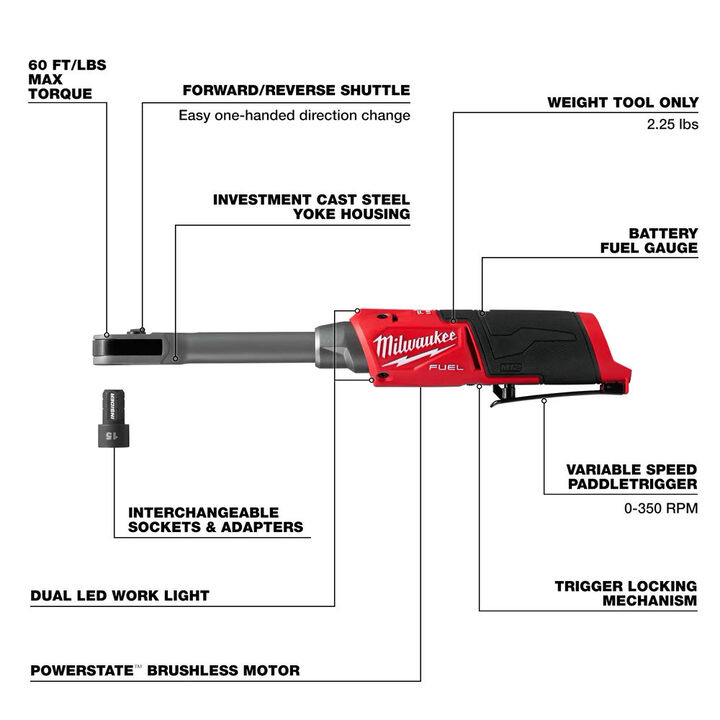 Milwaukee M12 Extended Reach Box Ratchet (Bare Tool) and 1/2 Inch Anvil Adapter Bundle, large image number 12