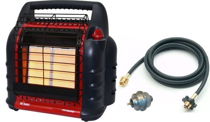 Mr Heater 18,000 BTU Big Buddy Portable Propane Heater 12 ft Propane Hose Assembly & Portable Buddy Fuel Filter Bundle