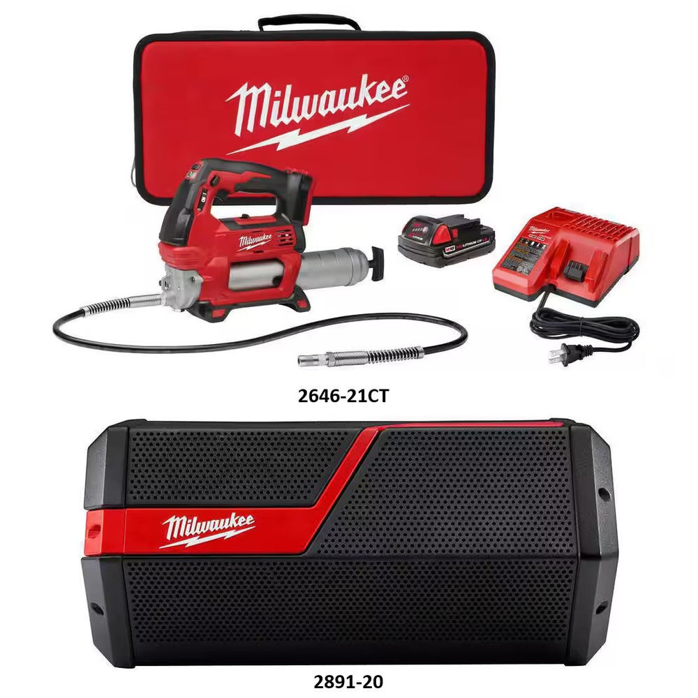 Milwaukee M18 2Spd Grease Gun Kit, M18/M12 Jobsite Speaker Bundle, large image number 2