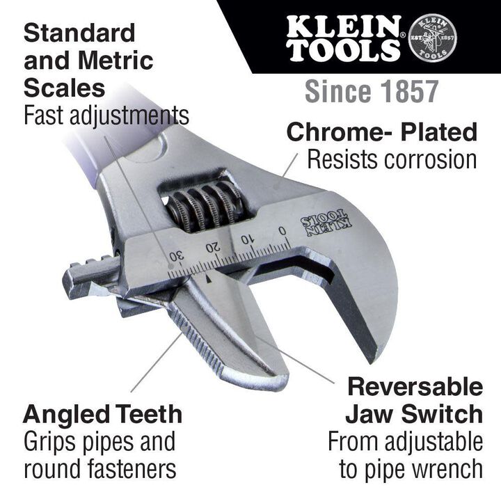 Klein Tools Reverse Jaw/Adjust Pipe Wrench, large image number 1