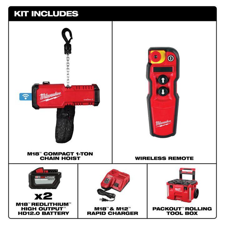 Milwaukee M18 Compact 1 Ton Chain Hoist Kit with ONE-KEY, large image number 1